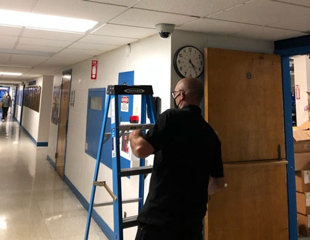 Dome surveillance cameras protect school buildings