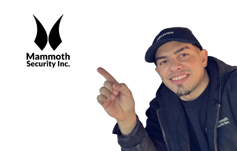 Mammoth Security technician and logo